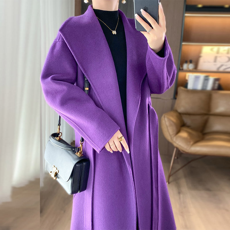 Elegant Woolen Simple Female Tie-front Top