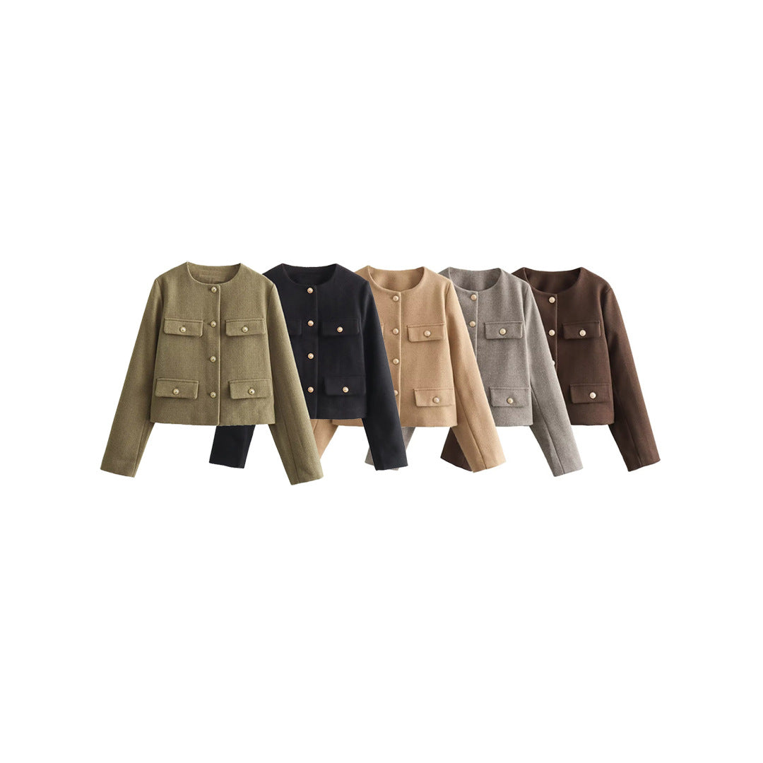 Women's Fashion Button Decoration Short Suit Coat