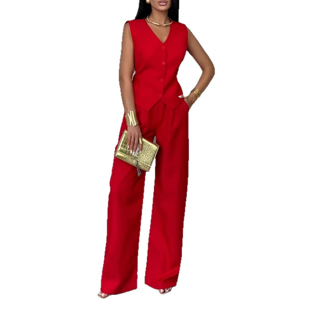 Women's Outer Wear Spring And Summer Vest Pants Two-piece Set