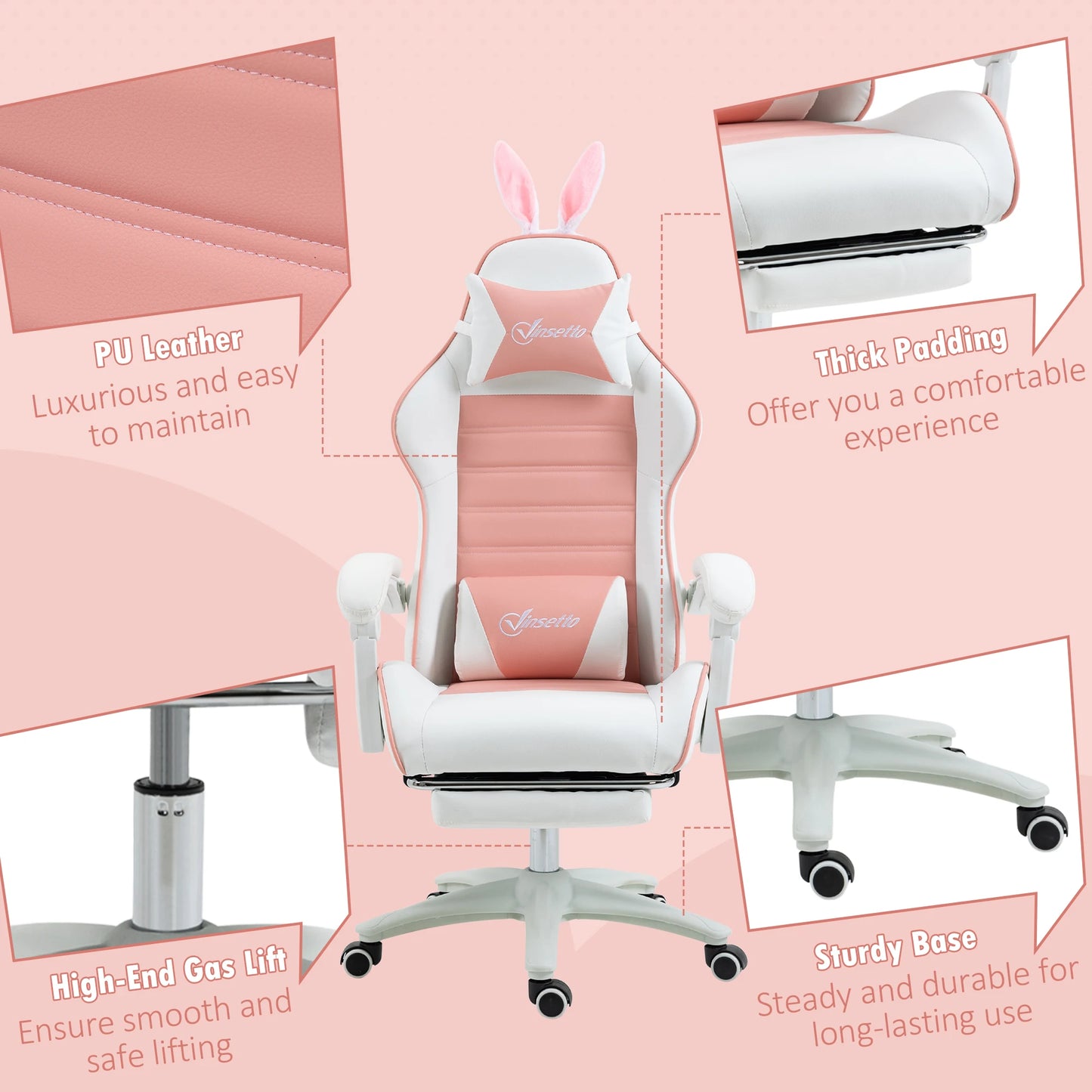 Vinsetto Swivel Pu Leather Gaming Chair with Adjustable Height 65X63X136-142Cm