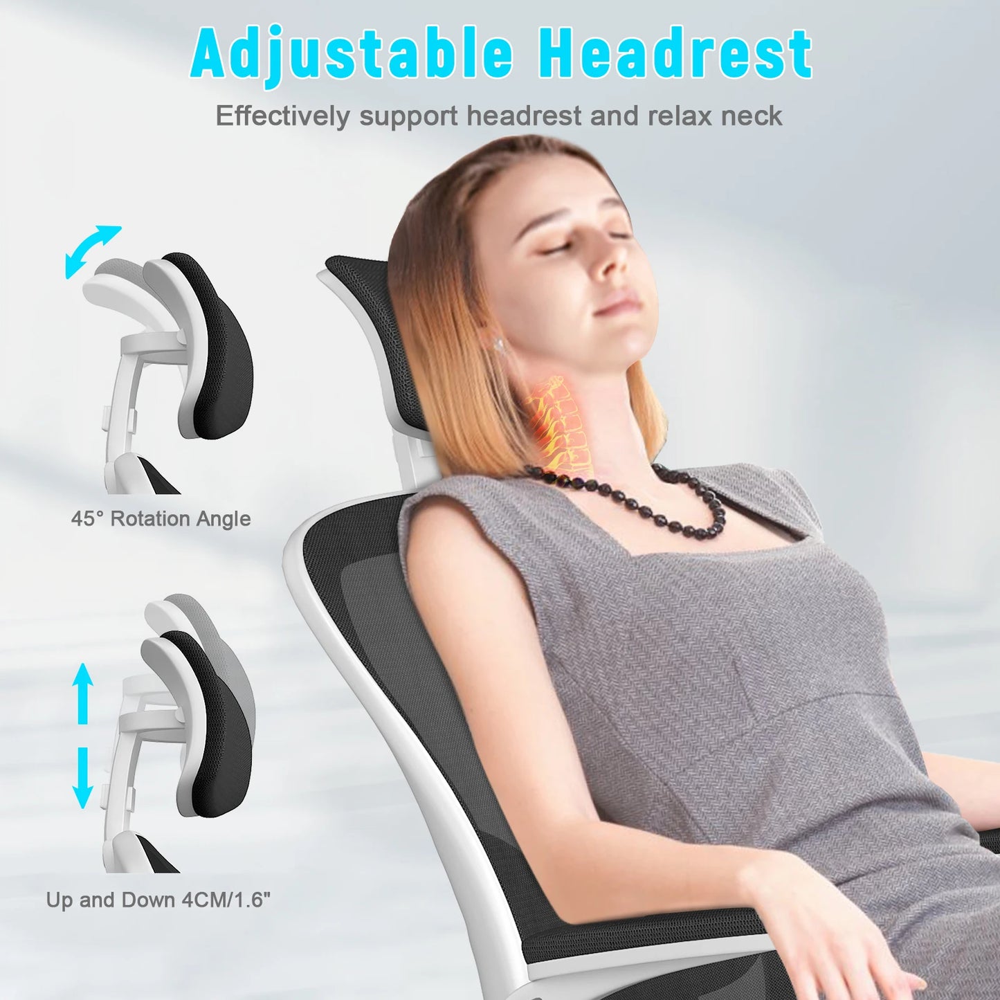 Ergonomic Office Chair, Liftable High Back Gaming Chair with Lumbar Support, Swivel Desk Gaming Chair Seat Depth Adjustable