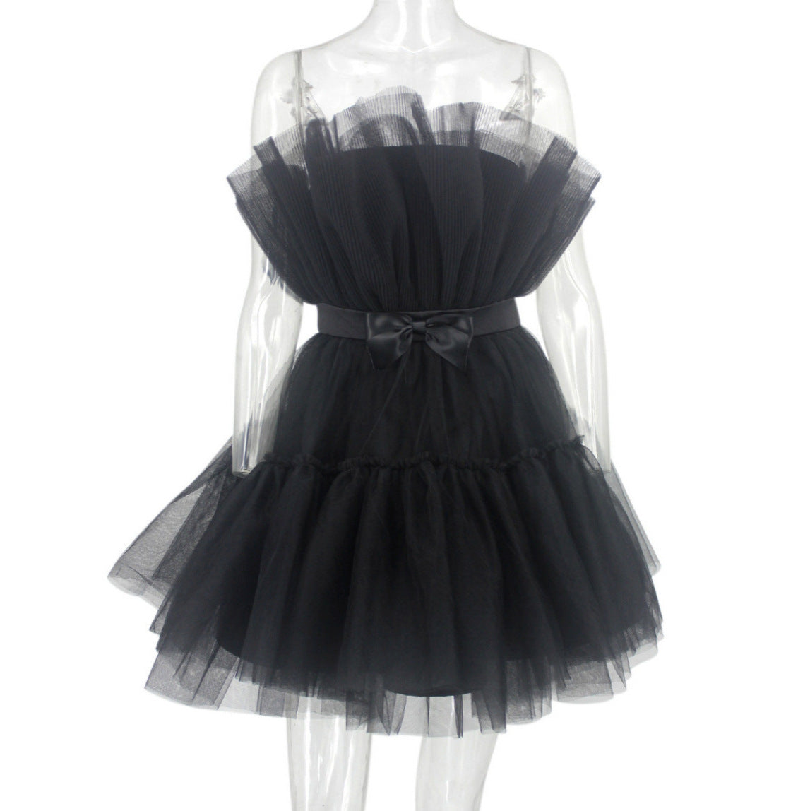 Design Bow Waist-tight Fairy Mesh High Waist Bubble Dress