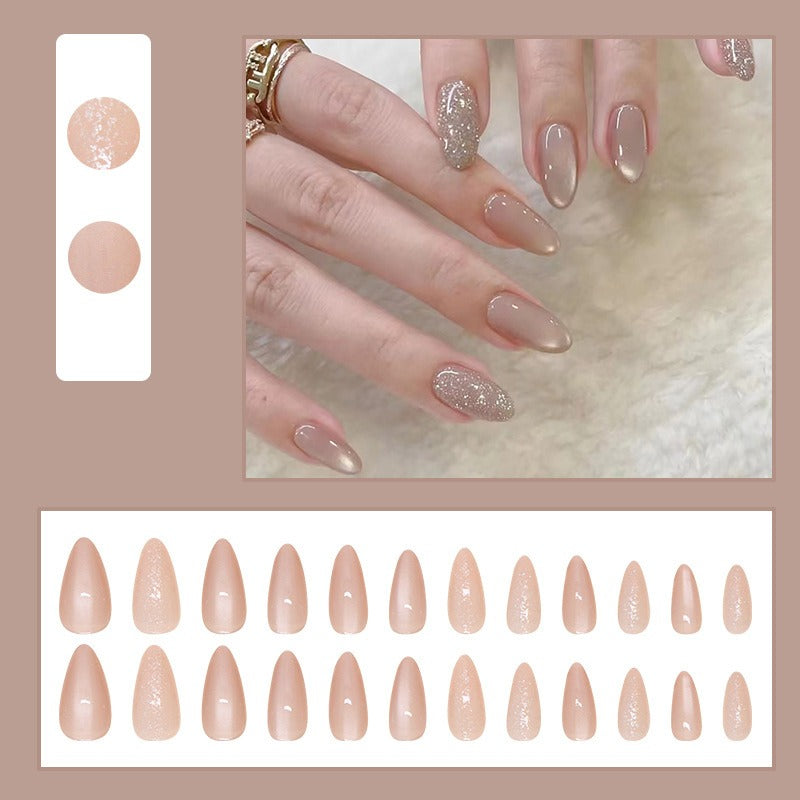 24Pcs Delicate Crystal Opal Fake Nails with Glue DIY Art Design False