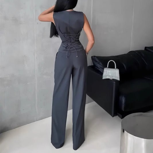 Women's Outer Wear Spring And Summer Vest Pants Two-piece Set