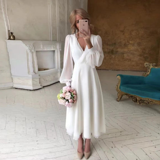 Wedding Long Sleeve Super Fairy Simple White Evening Dress
