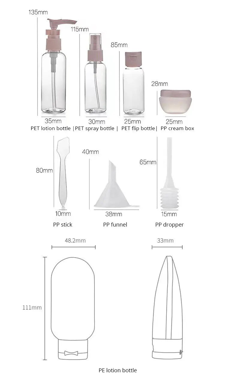 11pcs Travel Bottles Set With Storage Bag Travel Size Empty Liquid Cream Lotion Containers Fine Mist Spray Bottle Squeeze Tubes
