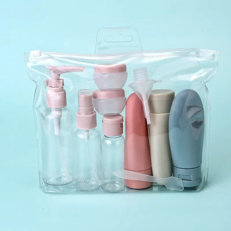 11pcs Travel Bottles Set With Storage Bag Travel Size Empty Liquid Cream Lotion Containers Fine Mist Spray Bottle Squeeze Tubes
