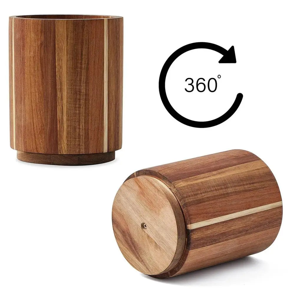 Kitchen Counter Cutlery Box Wooden circular Cooking Tool Rack Round Spatula Storage and Sorting Box Storage Bucket