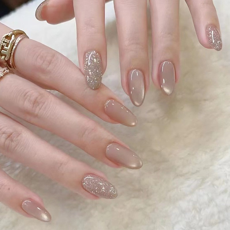 24Pcs Delicate Crystal Opal Fake Nails with Glue DIY Art Design False
