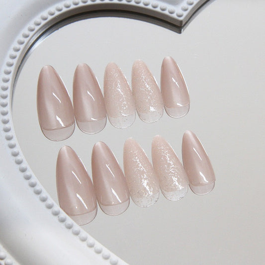 24Pcs Delicate Crystal Opal Fake Nails with Glue DIY Art Design False