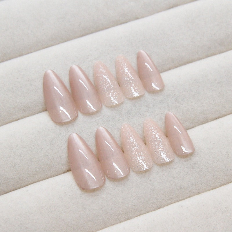 24Pcs Delicate Crystal Opal Fake Nails with Glue DIY Art Design False