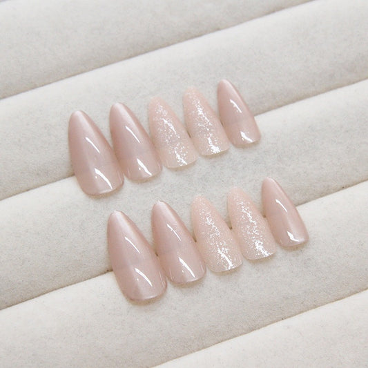 24Pcs Delicate Crystal Opal Fake Nails with Glue DIY Art Design False